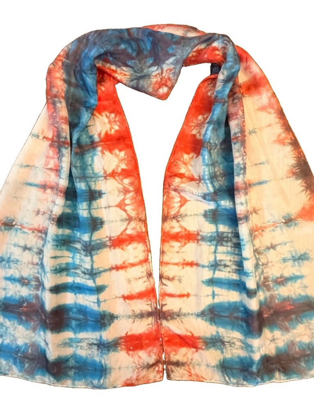 Tie-Dye artSunset Coral Blue & White Lightweight hand dyed silk Scarf
Boho Beach